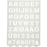 Vormsjabloon, blad 21 x 29 cm, A. 2,6 cm, letters en cijfers, 1 stuk.