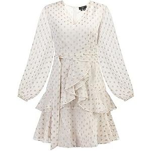 IMANE Damesjurk met borduurwerk 19227379-IM01, wolwit met gouden stippen, S, Wolwit met gouden stippen, S