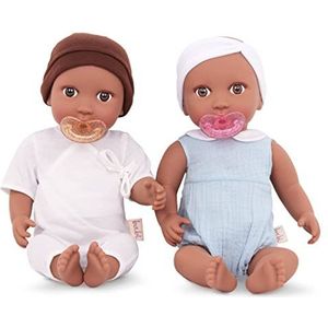 Babi by Battat Babypoppen, 36 cm, zachte lichamen, tweelingmeisje en jongen, diepe medium huidtinten met bruine ogen, afneembare outfits en fopspeenaccessoires, kinderspeelgoed voor kinderen vanaf 3