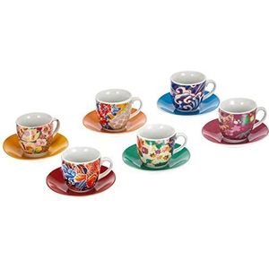 Excelsa 62718 Kimono Set van 6 Koffiekopjes met schotels, porselein, meerkleurig