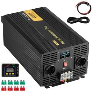 VEVOR Pure sinusomvormer, 3000 W DC 24 V naar AC 230 V, auto-omvormer met lcd-scherm, USB-poort afstandsbediening voor camper, zonne-systeem, reizen, camping