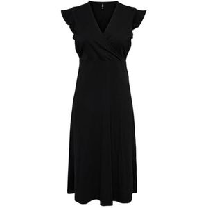 ONLY Onlmay Life S/L Wrap Midi Dress JRS midi-jurk voor dames, zwart, XS