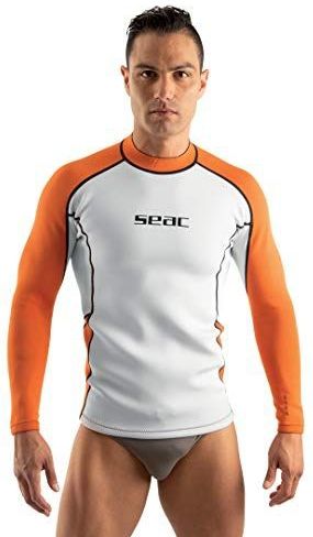 SEAC - Heren Neopreen Shirt - Wit/Oranje - 2 mm Lange Mouwen - Duikondergoed