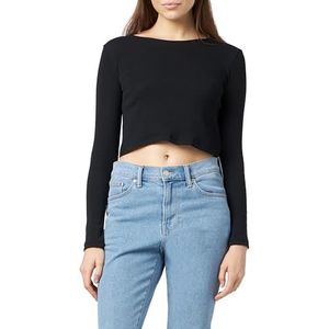 Trendyol Gestreepte damesblouse met lange mouwen, slanke blouse, zwart, XL