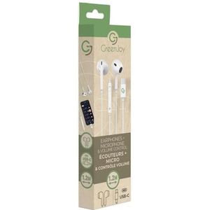 Green Joy Hoofdtelefoon + microfoon en volumeregeling, type C-kabel, 1,2 m, wit
