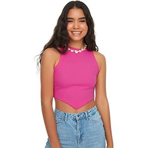 Trendyol Dames Jonge Getailleerde Basic Crew Neck Gebreide Singlet, roze, L