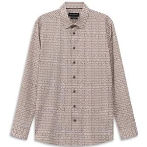 bugatti Herenhemd met lange mouwen 9750-18501E Modern Fit Tile Print Under-button-down-kraag Easy-Care functie, 70-lichtbruin, L