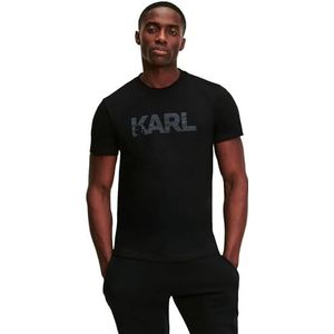 KARL LAGERFELD Flock Logo Crew Neck T-shirt voor heren, zwart, M
