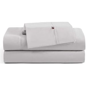 Tommy Hilfiger - Lakenset, katoenen percal beddengoed met bijpassende kussensloop, fris en cool, effen Home Essentials (grijs, 2 aparte bedden)