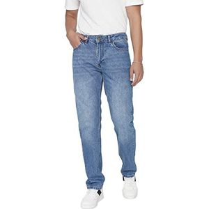 Trendyol Heren medium tailleband rechte jeans heren, Blauw, 33