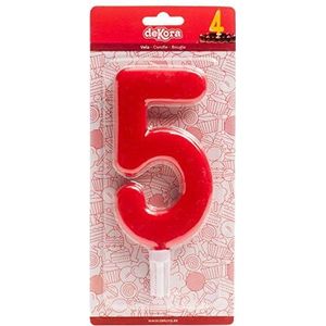 Dekora Enorme verjaardagskaars getal 5, rood, 15 cm