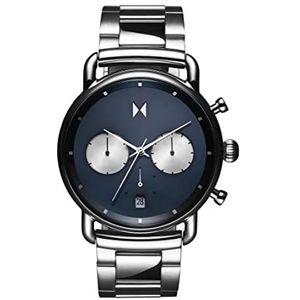 MVMT Chronograaf Quartz Horloge voor Mannen met Zilveren Roestvrij Stalen Armband - 28000271-D, Blauw, armband