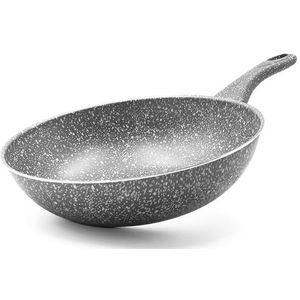 Zanetti - Zeldzame steen, wokpan van aluminium, steenlook, soft-touch handgreep, diameter 28 cm, Made in Italy