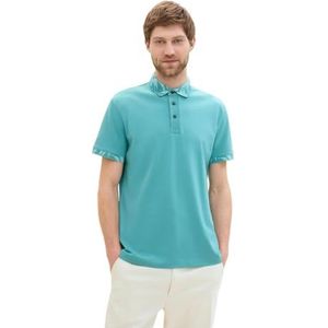 TOM TAILOR Basic poloshirt voor heren met kraag met patroon, 35272 - Meadow Teal, L