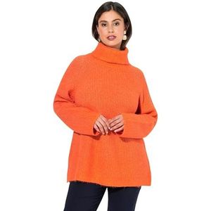 Ulla Popken Dames, geribbeld, col, lange mouwen, gerecyclede trui, Rood (tomaat), 50-52