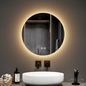 EMKE Badkamerspiegel met verlichting, rond, diameter 50 cm, dimbaar, geheugenfunctie, aanraakschakelaar, IP44, energiebesparend