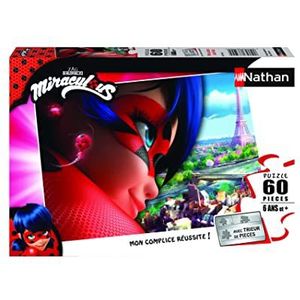 Nathan - Kinderpuzzel - 60 stukjes - Miraculous Ladybug - meisjes of jongens vanaf 6 jaar - hoogwaardige puzzel - dik en duurzaam karton - superheld - 86181