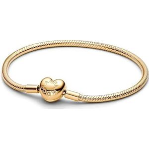 Pandora Moments Schlangen-Gliederarmband mit Herz-Verschluss aus Sterling Silber mit vergoldeter Metalllegierung, Kompatibel mit Pandora Moments, Größe:18, 563050C00-18