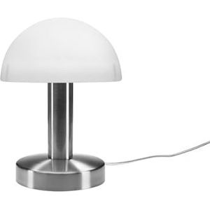 Tafellamp met opaal witte glazen kap & voet in mat nikkel – 3 standen dimbaar via aanraking – nieuwe touch-generatie geschikt voor led