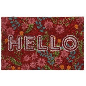 Relaxdays kokos deurmat, opschrift ''Hello'' & bloemenprint, kokosmat 40x60 cm, voetmat voor binnen & buiten, kleurrijk