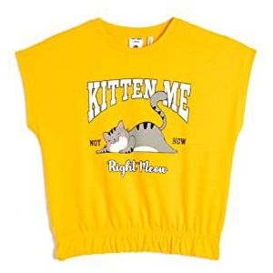 Koton Meisjes Cat Printed Crop T-shirt Korte Mouw Elastische Taille Relax Cut Katoen, oranje (208), 5-6 Jaar