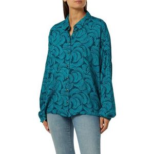 KAFFE Dames Button Up Printed Relaxed Fit Lange Mouwen Spread Kraag Collar Legion Blauw Blauw Bird Print, 50, Legion Blue/Blue Bird Print, 44 NL