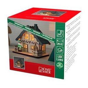 Konstsmide 3232-100 LED Houten Huis ""Kersttafereel"" met Grijs Dak Kerstverlichting/Binnengebruik (IP20)/4 Warm Witte Diodes/Werkt op Batterij: 3 x AA 1.5V (excl.)