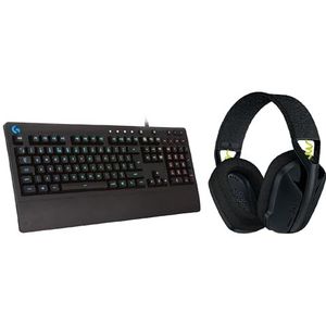 Logitech G G213 Prodigy Gaming Toetsenbord, LIGHTSYNC RGB Verlichte Toetsen, Morsbestendig,US INT'L,G335 Bedrade Gamingheadset,Flip-to-Mute-Microfoon,3,5 mm Audio-Aansluiting, Traagschuim Oorkussens