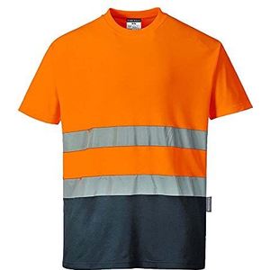 Portwest S173 Tweekleuren Katoenen Comfort T-Shirt, Normaal, Oranje/Marine, Grootte XXL