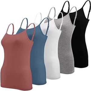 BQTQ 5 stuks basic hemdje verstelbare riem vest top voor vrouwen en meisjes, Zwart, Wit, Grijs, Azuurblauw, Indisch Rood, XXL