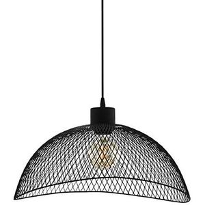 EGLO Hanglamp Pompeya, 1-lichts hanglamp vintage, industrieel, retro, hanglamp van staal, eettafellamp, woonkamerlamp hangend in zwart, E27-fitting, L