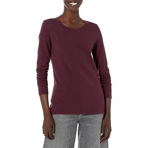 Amazon Essentials Women's T-shirt met lange mouwen en ronde hals in klassieke pasvorm (verkrijgbaar in grote maten), Bordeauxrood, XS