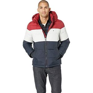 Tommy Hilfiger Klassieke donsjack met capuchon voor heren (standaard en groot en lang) alternatieve buitenkledingjas, Rood/Wit/Midnight, M