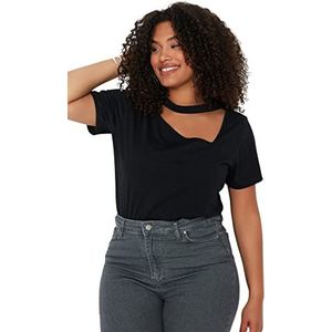 Trendyol Woman Regular Standaard Choker High Neck Woven Plus Size T-Shirt Shirt, Zwart, 5XL Vrouwen, zwart, 5XL