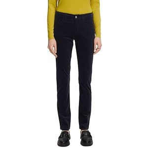 ESPRIT Corduroy broek met smalle pasvorm en gemiddelde taillehoogte, Donkerblauw, 32W / 34L