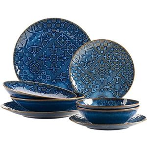 MÄSER 935078 Serie Tiles Modern Vintage serviesset voor 2 personen in Maurisch design, 8-delig tafelservies met borden en schalen van hoogwaardig keramiek, aardewerk, blauw