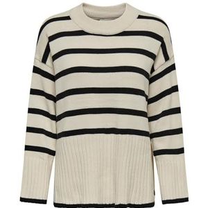 ONLY Dames Onlhella Ls Loose Striped O-Neck Cc KNT Pullover, Berken/Stripes: zwart, M