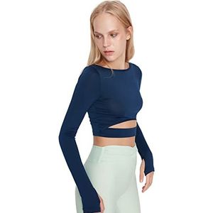Trendyol Damesblouse met rechte lange mouwen, getailleerd, navy, L