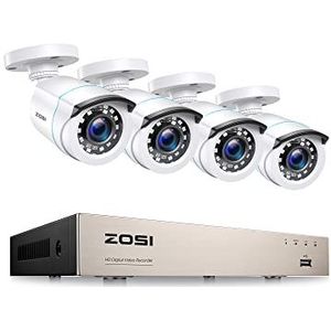 ZOSI CCTV 1080P HD Video Surveillance System H.265+ 1080P DVR Recorder Plus 4 Outdoor 2MP Security Camera Set without HDD, 20M IR Night Vision, Weatherproof