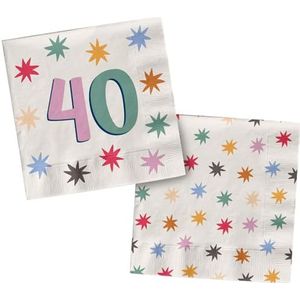 Folat 26877 Decoratie wit met kleurrijke sterren servetten - 40-Starburst-33 x 33 cm-20 stuks vrolijk en kleurrijk feestservies voor kinderen en volwassenen verjaardag, meerkleurig
