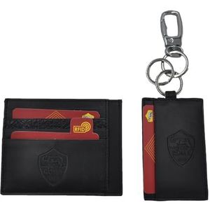 AS Roma, Roma 163446 Set creditcardhouder en sleutelhanger van 100% leer voor heren, standaard, Zwart, Standard