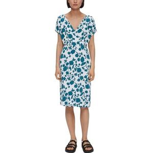 s.Oliver - BLACK LABEL - Jurk - Cyaan Blauw/Wit - Slanke Pasvorm - V-hals