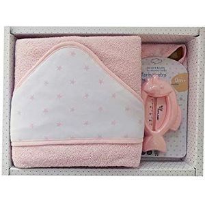 Duffi Baby 0929-06 badhanddoek, geborduurd, 100 x 100 cm, thermometer, roze, meisje