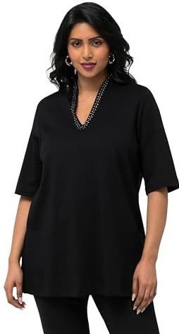 Ulla Popken - Pima Cotton - T-shirt - Zwart - A-lijn - Halflange Mouwen