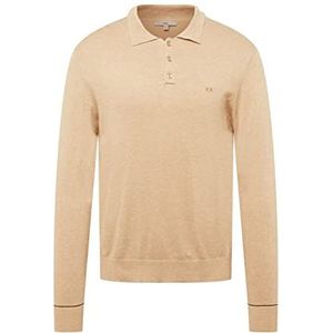 Mexx Heren Tylor Fine Knit Polo Sweater, Sand Melee, XL