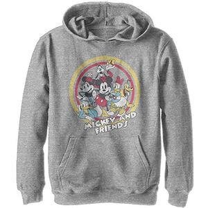 Kids' Disney Classic Mickey Circle of Friends Chest Youth Pullover Hoodie, Athletic Heather, X-Large, Athletic Heather, XL