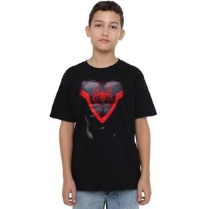 Spiderman Miles Morales Kostuum Unisex Kids T-shirt, zwart, 3-4 jaar, Zwart, 3-4 jaar