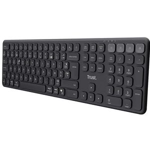 Trust Vaiya Draadloos Bluetooth-toetsenbord + 2,4 GHz AZERTY Frans, Bluetooth-toetsenbord voor meerdere apparaten, oplaadbaar, met cijferblok, 55% gerecycled kunststof, Windows iOS iPadOS macOS