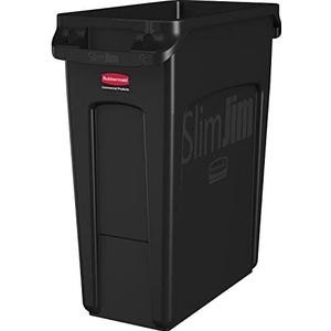 Rubbermaid Commerciële Producten 1955959 Zwart kunststof geventileerd Slim Jim Afvalbak, 60 liter, zwart