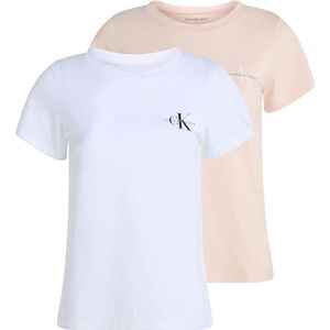 CK JEANS Dames 2-PACK MONOLOGO SLIM TEE J20J219734, Roze (Silver Peony/Brilliant White), 3XL, Roze (Zilveren Pioen/Briljant Wit), 3XL grote maten